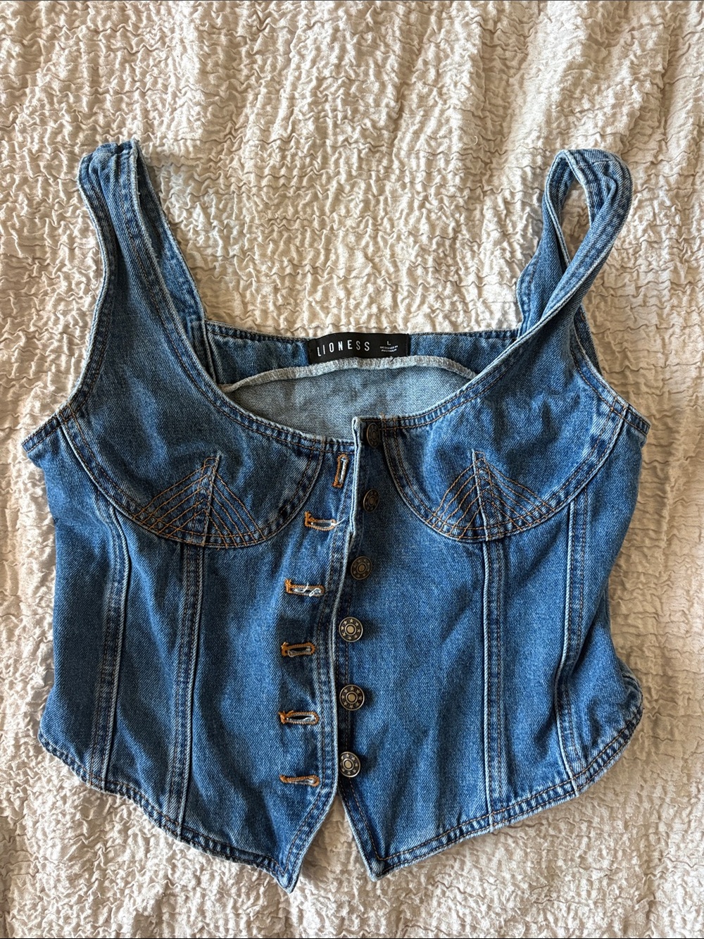 Lioness | After Hours Denim Crop Top in Blue | size L